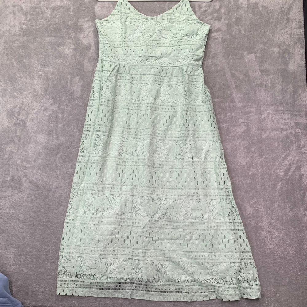 Boho Lace Midi Dress Size S/M Adjustable Straps Mint Green Tank Sleeveless